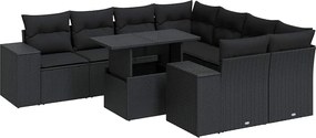 vidaXL Set mobilier de grădină cu perne, 9 piese, negru, poliratan