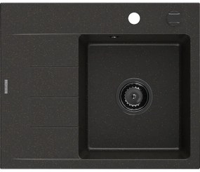 Mexen Ben chiuvetă granit 1 compartiment cu scurgător dreapta 600 x 500 mm, negru/auriu metalic, sifon negru - 6523605000-75-B
