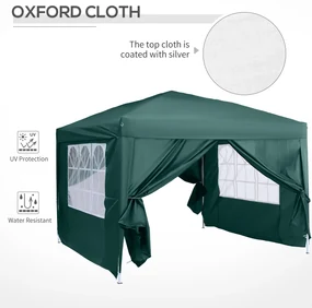 Foisor Impermeabil Outsunny cu Paneluri Laterale Pliabile 3x3m, Verde | Aosom RO