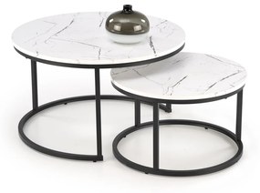 Set 2 mese de cafea Java marmura alba/negru