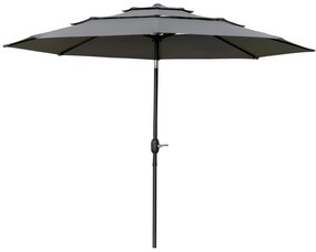 Outsunny Umbrelă de grădină exterioară umbrelă inclinabilă Ø 2,85 x 2,5 m cu manivelă, 2 deschideri, pânză 180 g/m², anti-UV, gri | Aosom Romania