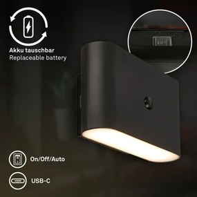 Briloner 3878015 - Aplică LED de perete reîncărcabilă cu senzor CHAT LED/3W/5V 2000 mAh, negru