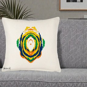 Perna Decorativa Oval Abstract Multicolor, 40x40 cm, Crem Reliefat, Husa Detasabila, Perna Inclusa, BEKZ®
