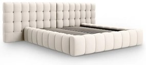 Pat matrimonial crem tapițat cu spațiu de depozitare cu somieră 160x200 cm Mamaia – Micadoni Home