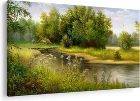 Tablou - Râu lângă pădure, pictură în ulei (90x60 cm)