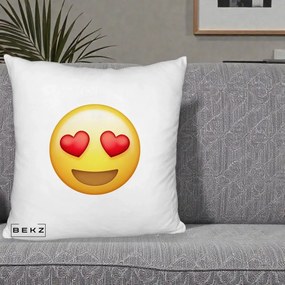 Perna Decorativa Emoji Inimi in Ochi, 40x40 cm, Alb Pufos, Husa Detasabila, Perna Inclusa, BEKZ®