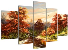 Tablou - Râu în peisaj de toamnă (150x105 cm)