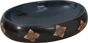 vidaXL Lavoar de blat, negru și albastru, 59x40x15 cm, ceramică, oval