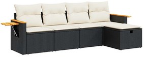 3325955 vidaXL Set mobilier de grădină cu perne, 5 piese, negru, poliratan