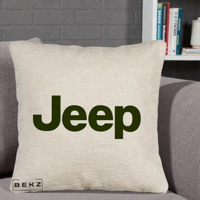 Perna Personalizata cu emblema Jeep, 40x40 cm, Bej Canapea, Husa Detasabila, Perna Inclusa, BEKZ®