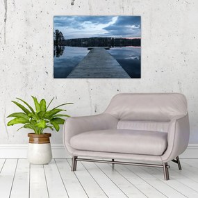 Tablou pe sticlă - Ponton de lemn, lac (70x50 cm)