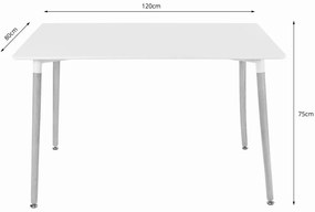 Set de sufragerie 1 + 4, masa alba ADRIA 120x80 cm + scaun transparent BALI MARK cu picioare din lemn de fag