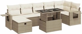 vidaXL Set canapele de grădină, 8 piese, cu perne, bej, poliratan