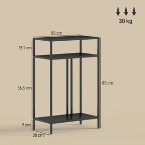 HOMCOM Consolă cu Rafturi Deschise pe 3 Niveluri, din Oțel, 55x30x85 cm, Negru | Aosom Romania