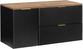 Mască suspendată cu blat și coș de rufe pentru chiuveta de la baie Adel, negru/stejar wotan (120 cm)