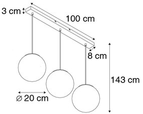 Lampă suspendată Art Deco neagră cu sticlă aurie ovală cu 3 lumini - Pallon