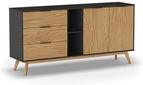 Comodă negru/natural joasă din lemn de pin 165x80 cm Lavis – Marckeric