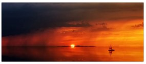 Tabloul apusului de soare cu barca (120x50 cm)