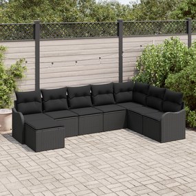 Set Canapea de Grădină vidaXL 8 Piese cu Perne Negru Ratan Polietilenic