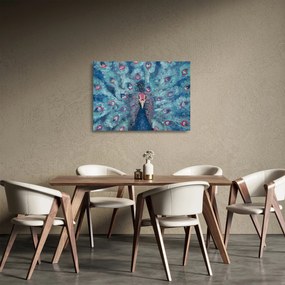 Tablou pe sticlă cu păun pictat (70x50 cm)