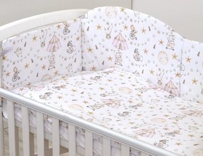 Set lenjerie din bumbac cu protectie laterala pentru pat bebe 120 x 60 cm, Circ Roz