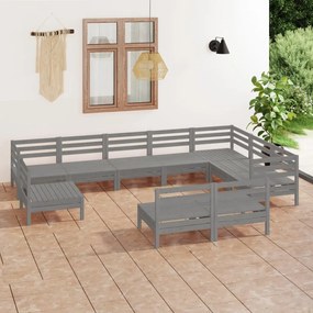 3083066 vidaXL Set mobilier de grădină, 10 piese, gri, lemn masiv de pin