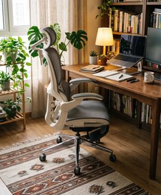 Scaun ergonomic MORATTI D5, Suport lombar dual 360°, Tetieră 4D, Șezut Zero-Pressure Frameless Mesh, Cotiere Flip-Back 4 poziții, Reclinare 135°, Suport picioare, Gri