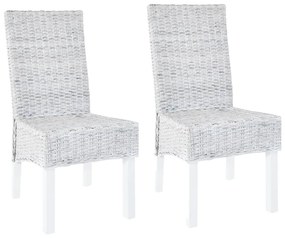 vidaXL Scaune bucătărie, 2 buc., maro deschis, ratan Kubu & lemn mahon