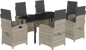 vidaXL Set mobilier de grădină cu perne, 7 piese gri deschis poliratan