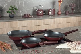 Set 3 tigai Leonardo Collection Berlinger Haus  BH 8049, antiaderente, strat titan, visiniu mat, (cu tigaie grill)