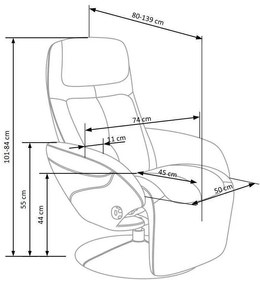 Fotoliu recliner Houston 49184x77x80cm, 20 kg, Gri inchis, Tapiterie