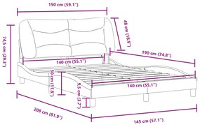 3213701 vidaXL Cadru de pat cu lumini LED, gri taupe, 140x190 cm, textil
