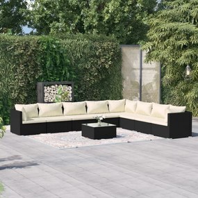 3101775 vidaXL Set mobilier de grădină cu perne, 9 piese, negru, poliratan