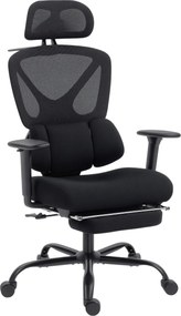 HOMCOM Scaun de birou ergonomic, cu suport lombar dinamic și suport pentru picioare, 73x75x120-128 cm, negru | Aosom Romania