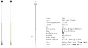Pendul LED stil minimalist modern Slim negru/alama