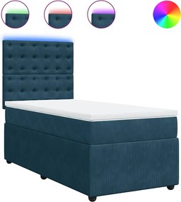 vidaXL Pat box spring cu saltea, albastru, 90x190 cm, catifea
