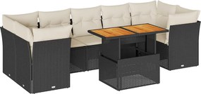 vidaXL Set mobilier de grădină cu perne, 8 piese, negru, poliratan