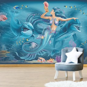 Fototapet - Sirena cu delfini (147x102 cm)