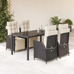 Set mobilier de gradina cu perne, 5 piese, negru, poliratan