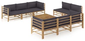 Set mobilier de gradina, 9 piese, perne gri inchis, bambus Morke gra, 4x colt + 4x mijloc + masa, 1