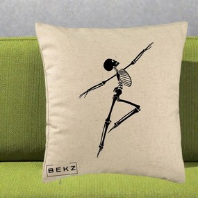 Perna Decorativa Schelet Dansator Silueta Neagra Halloween, 40x40 cm, Bej, Husa Detasabila, Perna Inclusa, BEKZ®