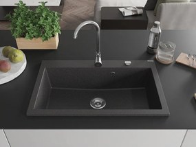 Mexen Elix chiuvetă granit 1-cuptor 800 x 500 mm, negru pătat, sifon crom - 6527801005-76