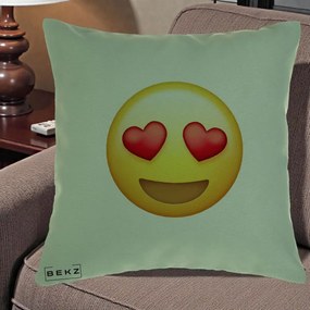 Perna Decorativa Emoji Inimi in Ochi, 40x40 cm, Verde, Husa Detasabila, Perna Inclusa, BEKZ®