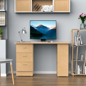 Homcom Birou modern cu 3 Sertare si Rafturi in Lemn Natural 120x49x72cm