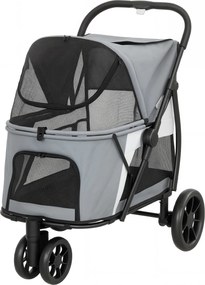 PawHut Cărucior pliabil pentru câini cu pernă lavabilă, ferestre din plasă, 3 roți, pentru câini de talie medie până la 20 kg, Gri | Aosom Romania