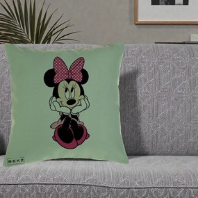 Perna Personalizata Minnie Mouse cu Fundita, 40x40 cm, Verde, Husa Detasabila, Perna Inclusa, BEKZ®