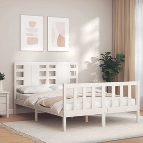 3192792 vidaXL Cadru de pat cu tăblie, dublu, alb, lemn masiv