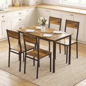HOMCOM Set masă sufragerie cu 4 scaune, masă de bucătărie pentru 4 persoane, picioare din metal, maro rustic | Aosom Romania