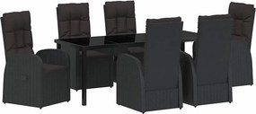 vidaXL Set de masă pentru grădină cu pernă 7 pcs Negru poliratan