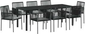 vidaXL Set de masă pentru grădină 9 pcs Negru Ratan PE